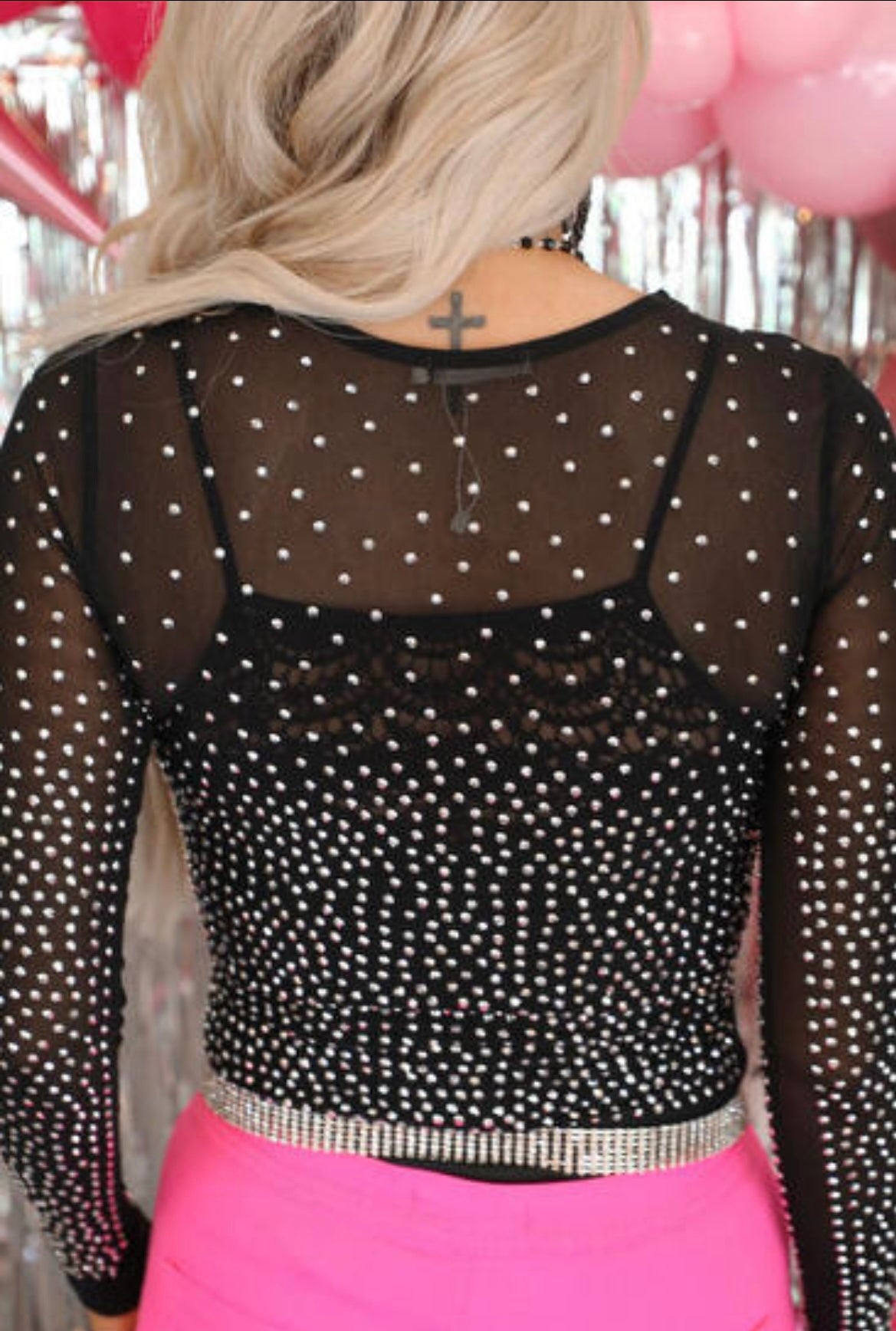 Black Rhinestone Sheer Bodysuit
