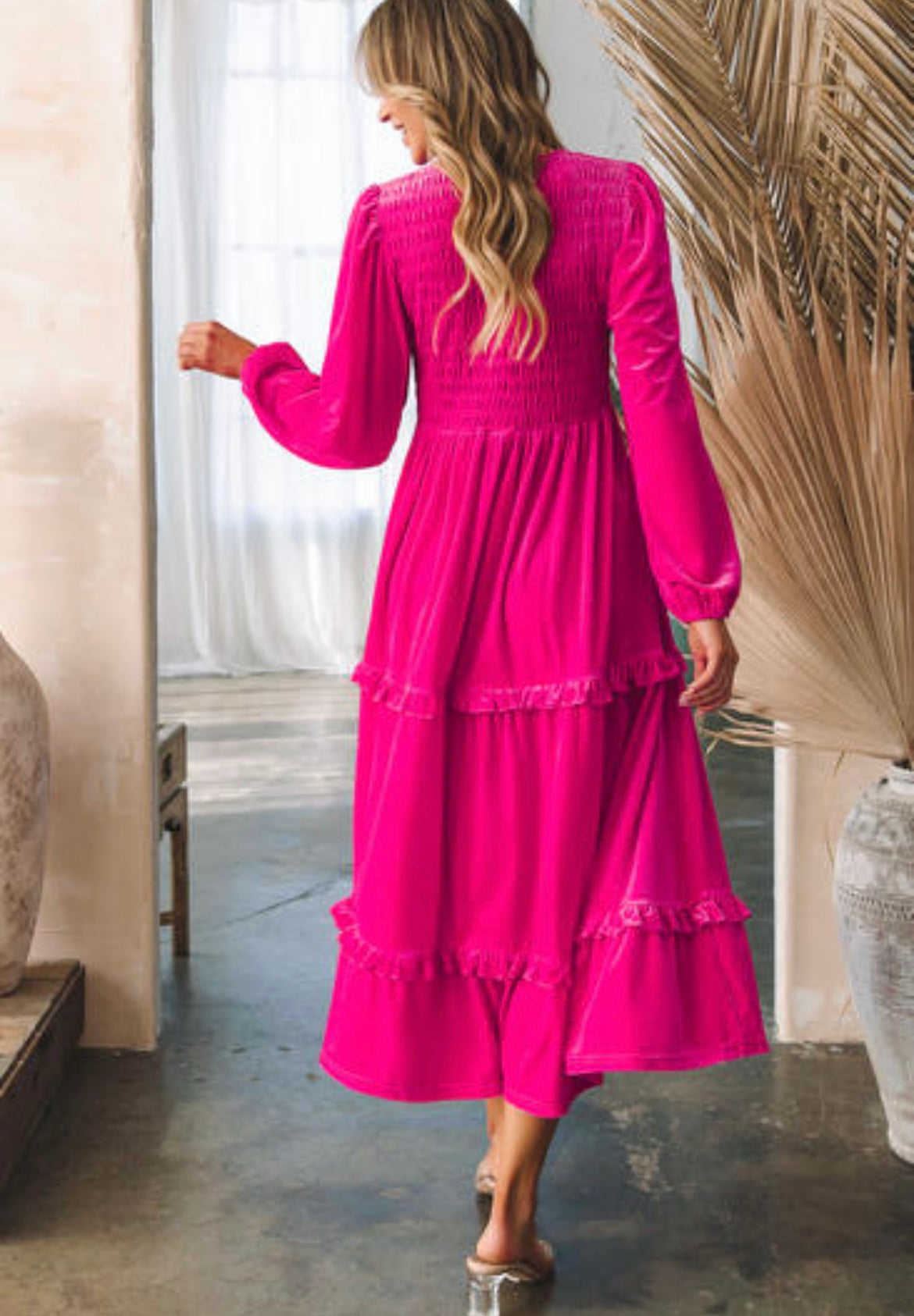 Rose Red Shirred Dress