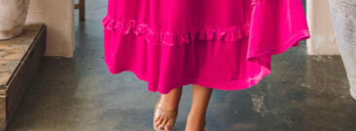 Rose Red Shirred Dress