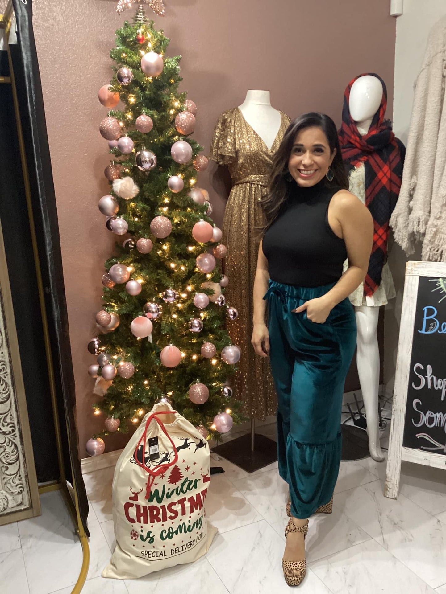 TEAL VELVET CROP PANTS