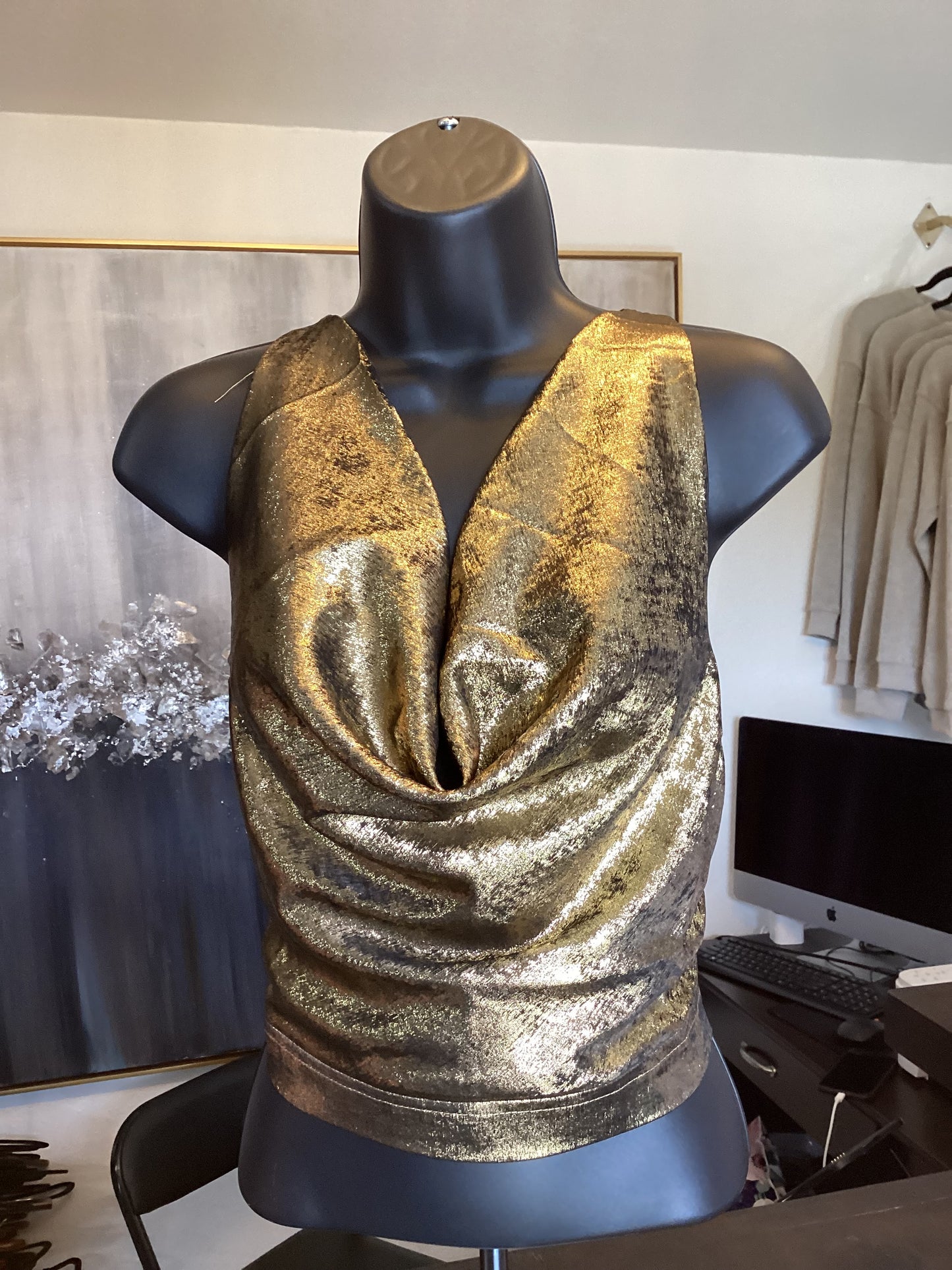 Gold Cropped cow neck top