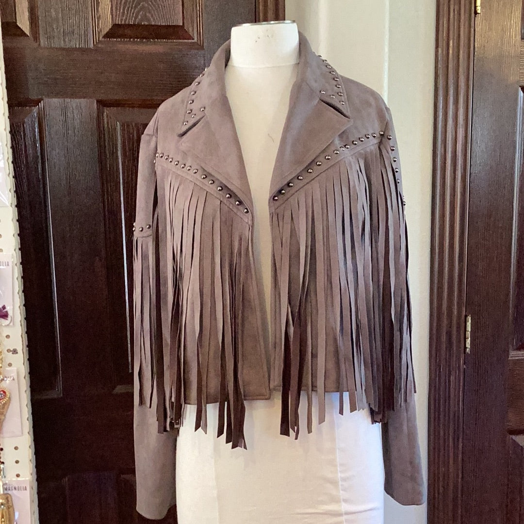 Grey fringe stud jacket