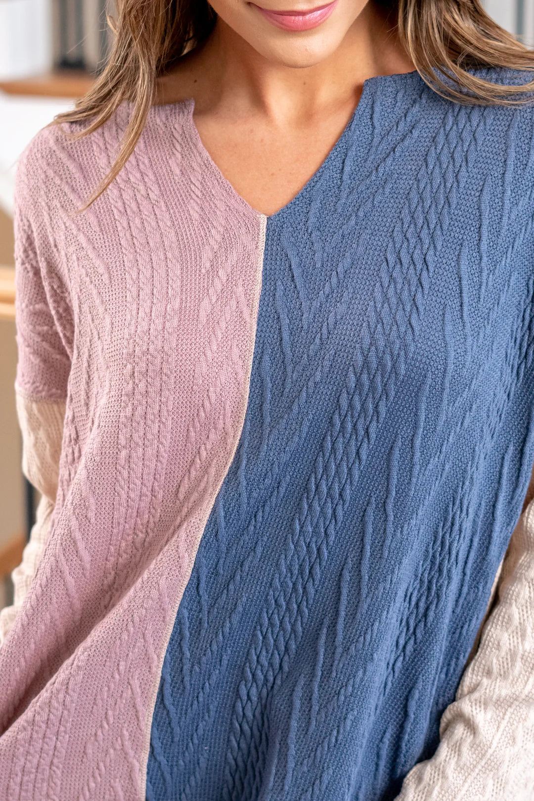 Knit taupe block sweater