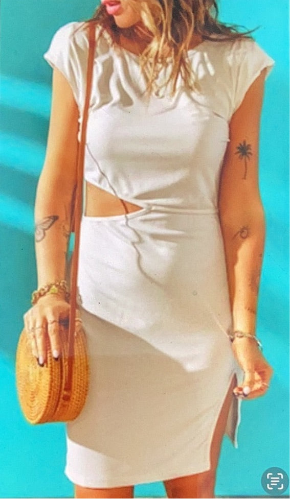 Waist cut slit mini dress