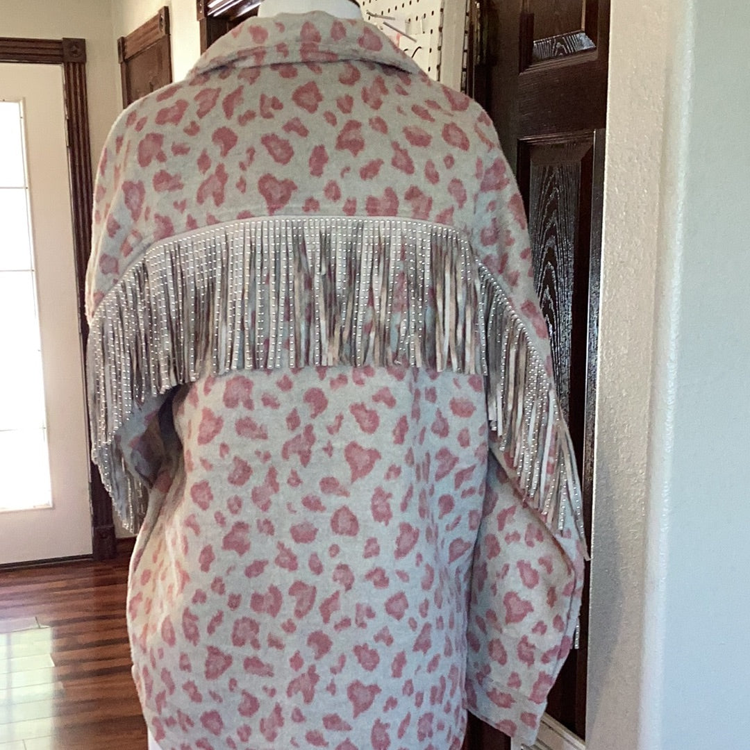 Pink leopard fringe Shacket