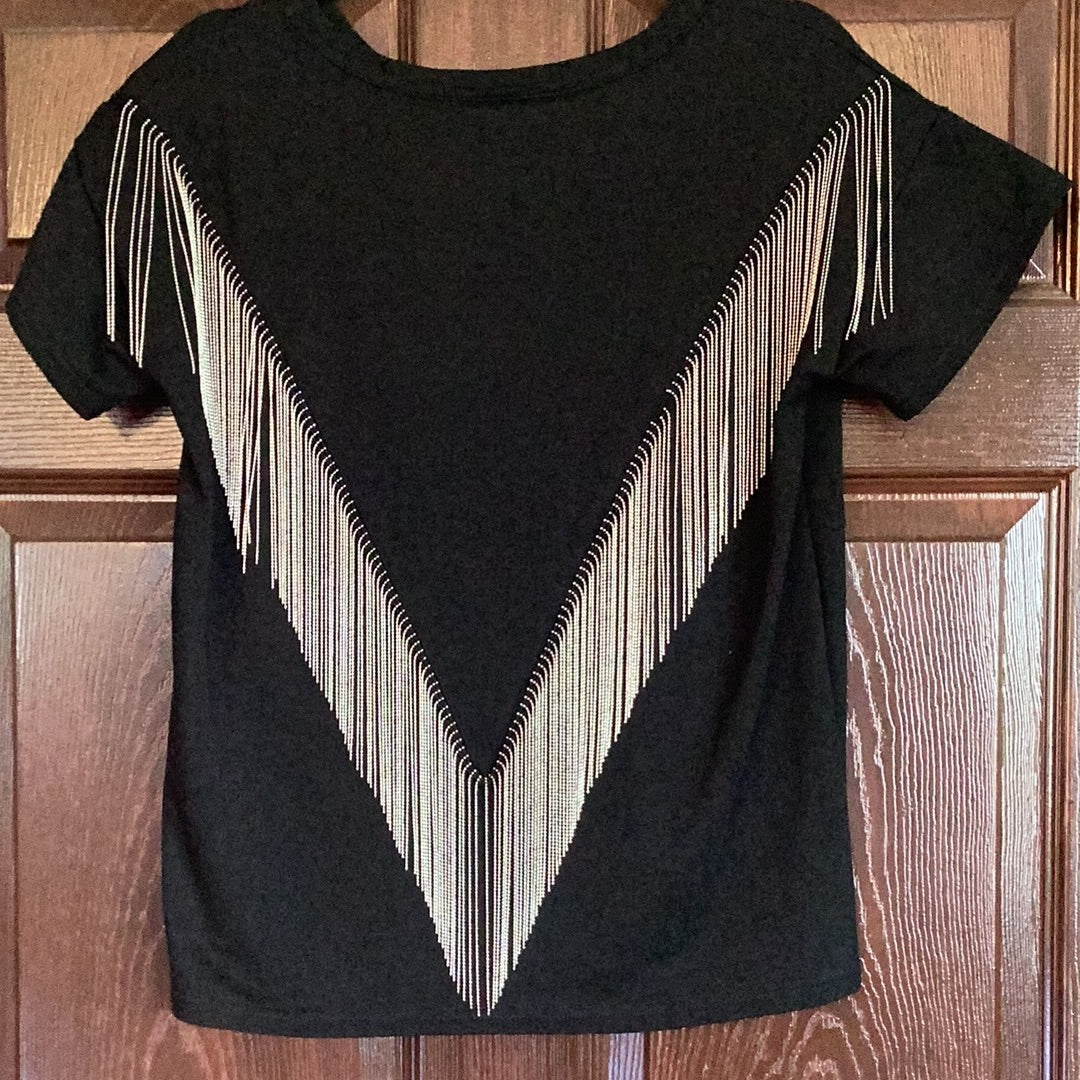 Beaded fringe Black Shirt