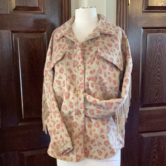 Pink leopard fringe Shacket