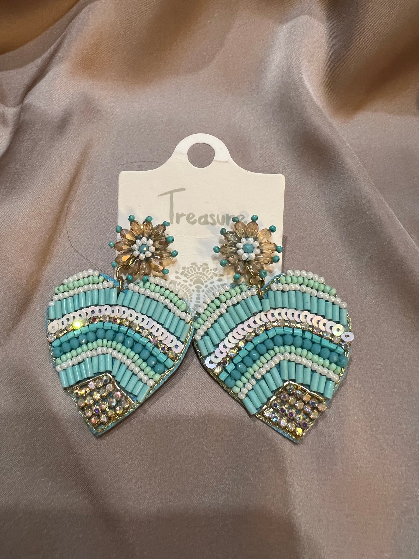 Teal heart earrings