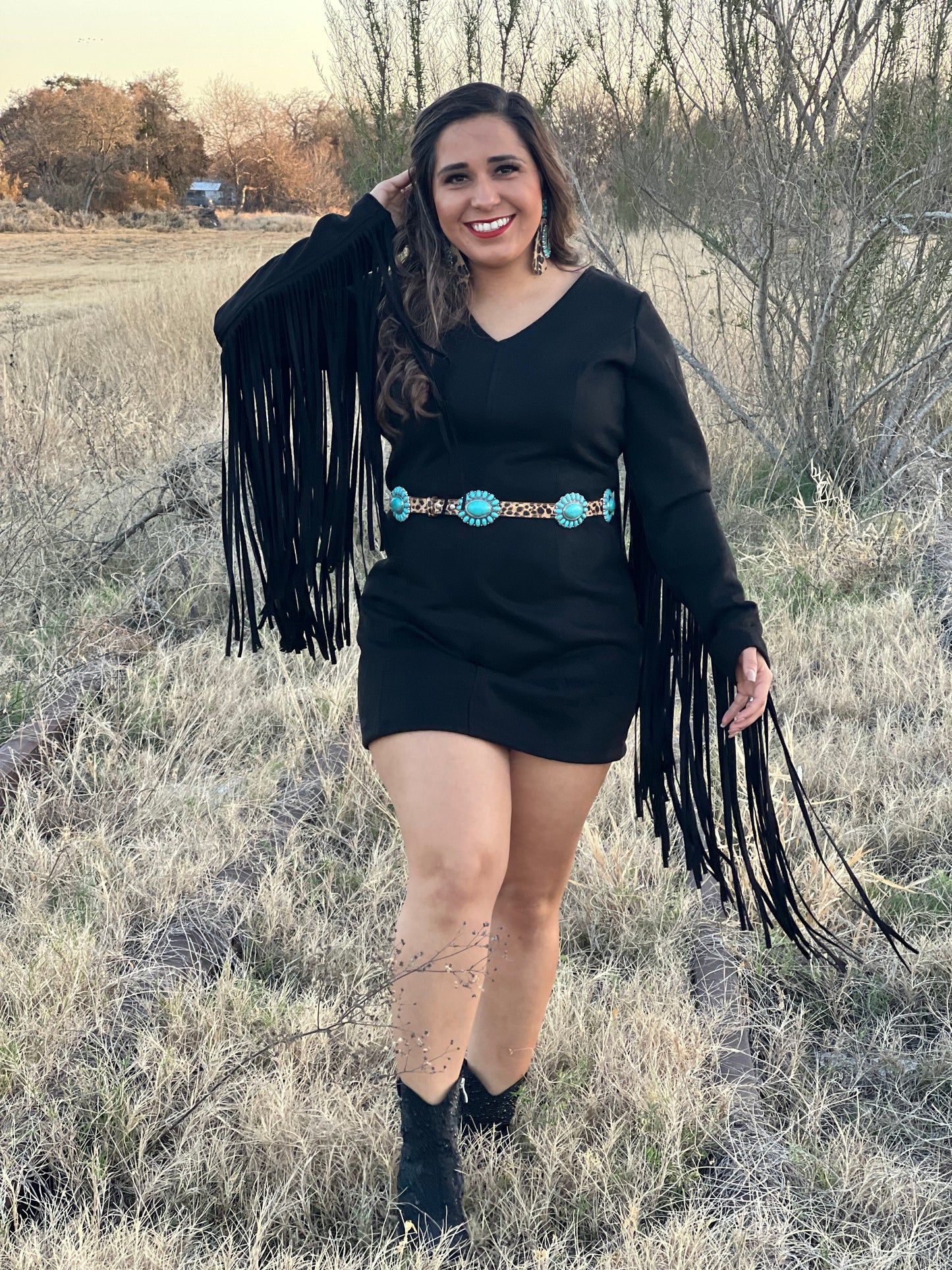 Black Suede Fringe Dress