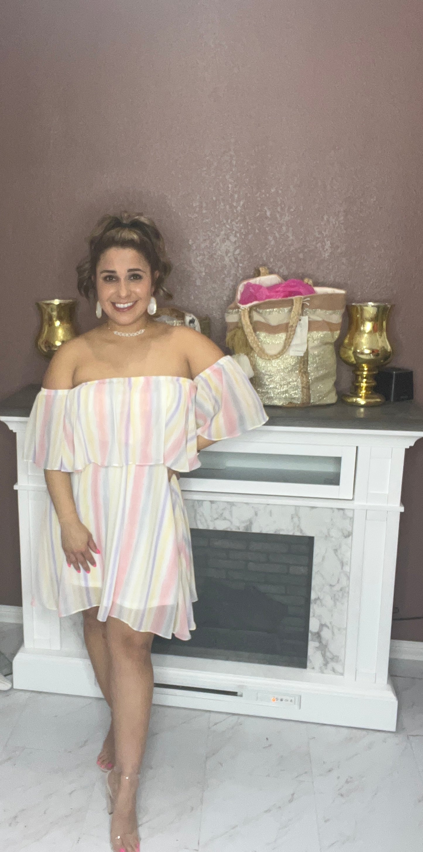Off shoulder multicolor dress