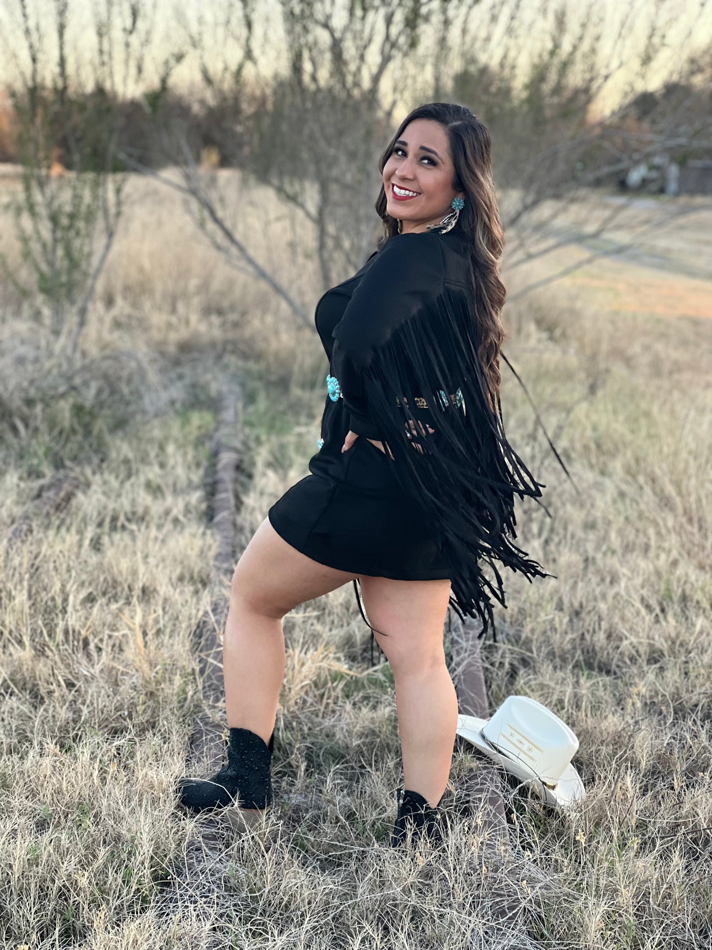Black Suede Fringe Dress