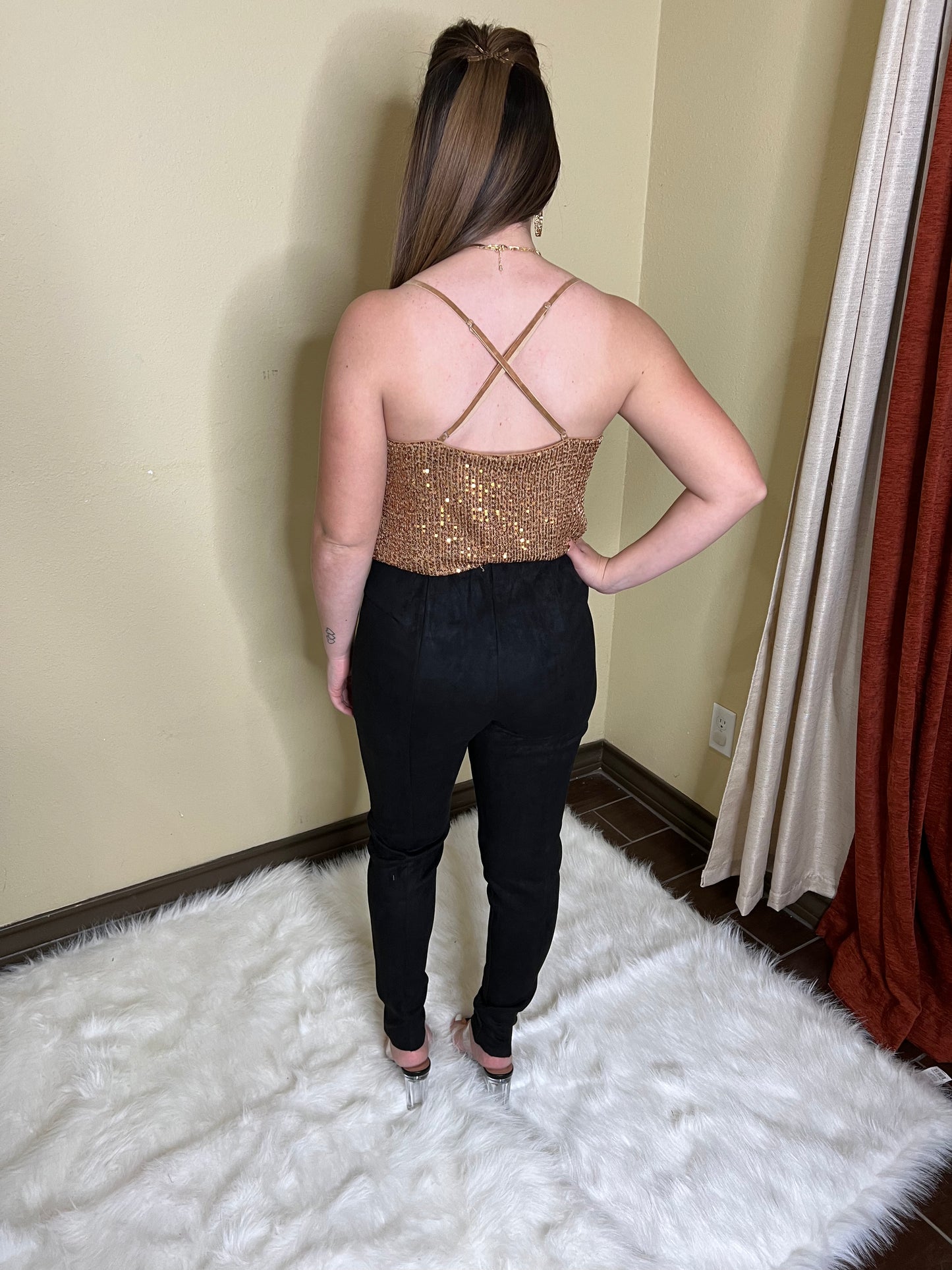 Coffee sequins bodysuit