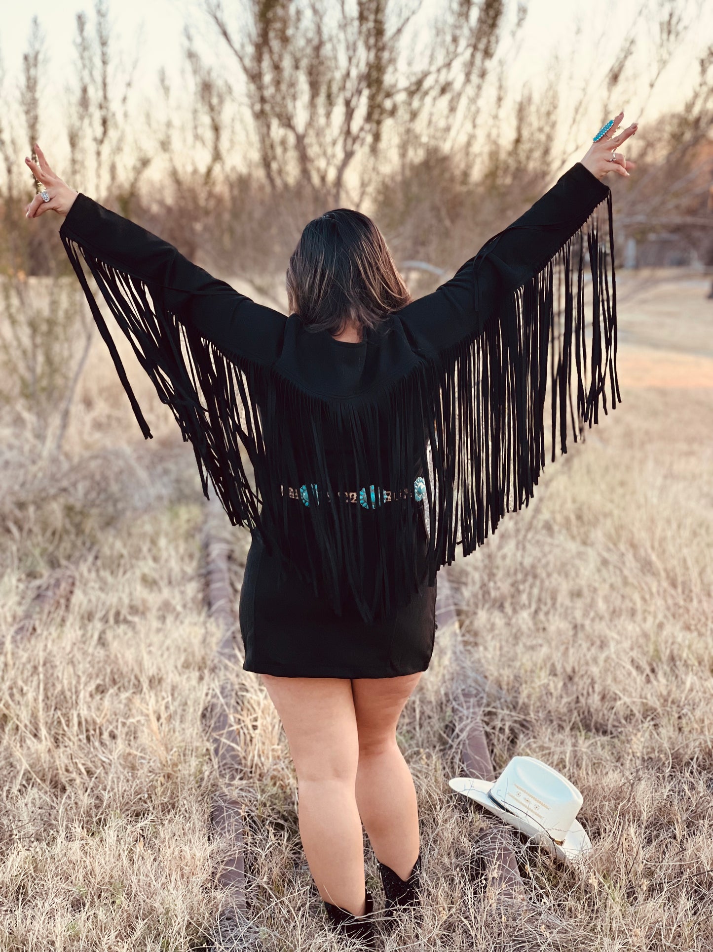 Black Suede Fringe Dress