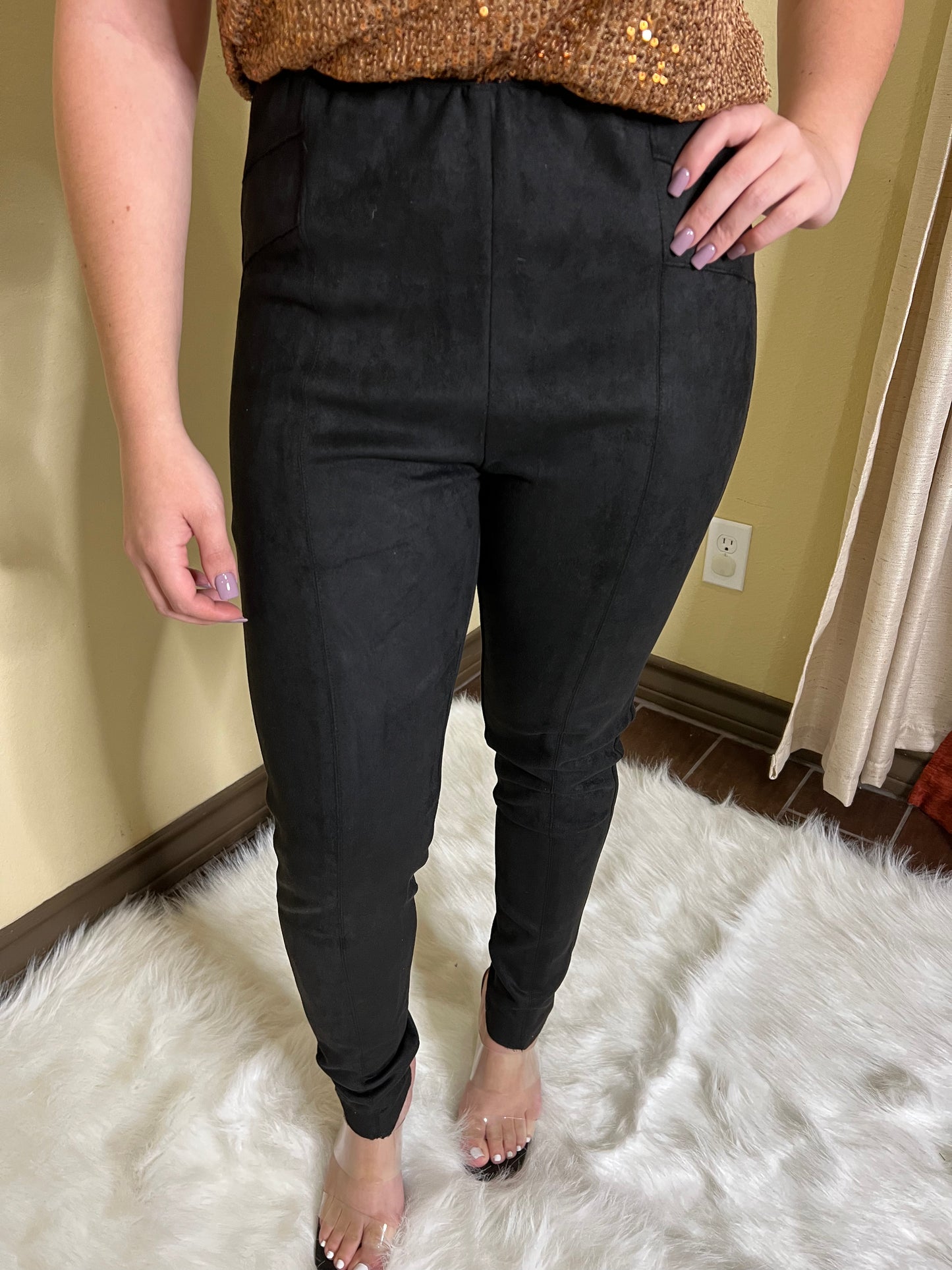 Black suede pants