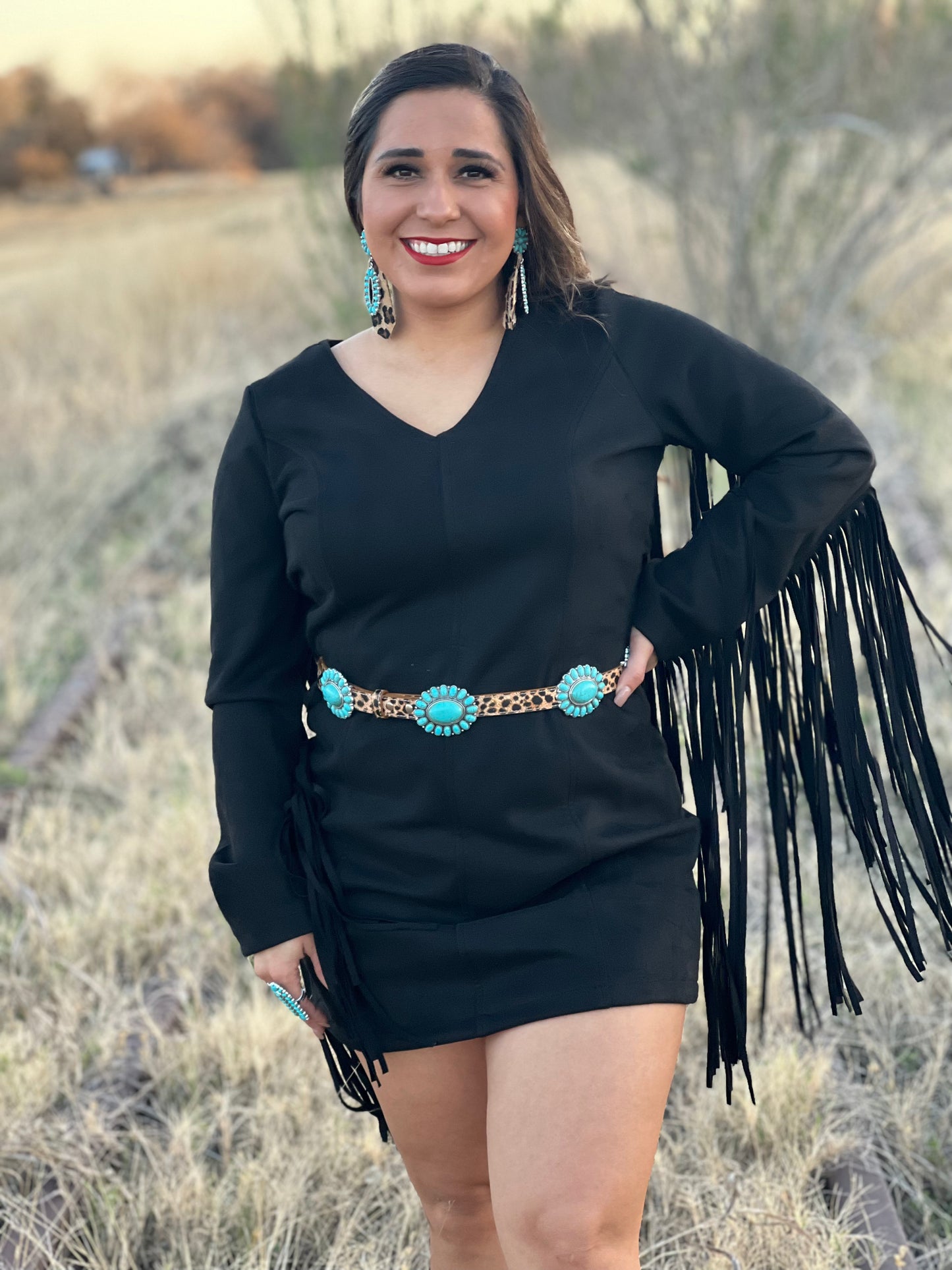 Black Suede Fringe Dress