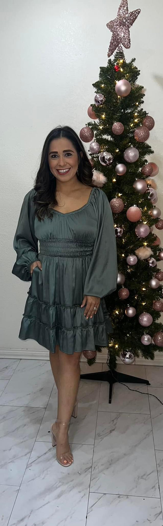 Deep Sage Satin Dress