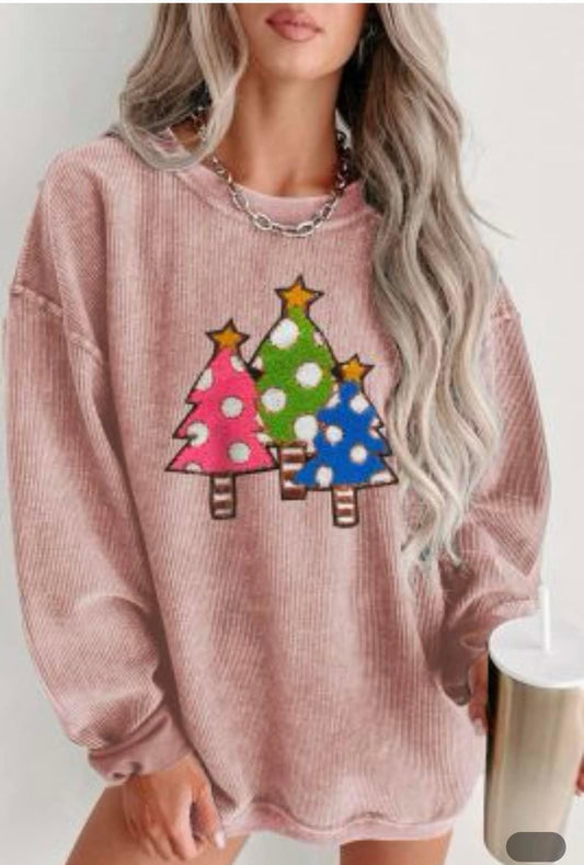 Pink Knit Christmas Tree Sweatshirt