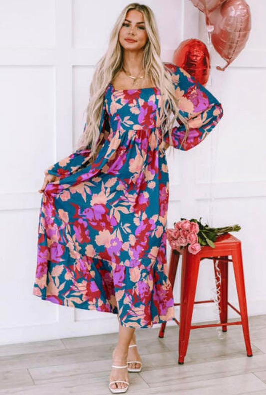 Ruffle Multicolor Floral Dress