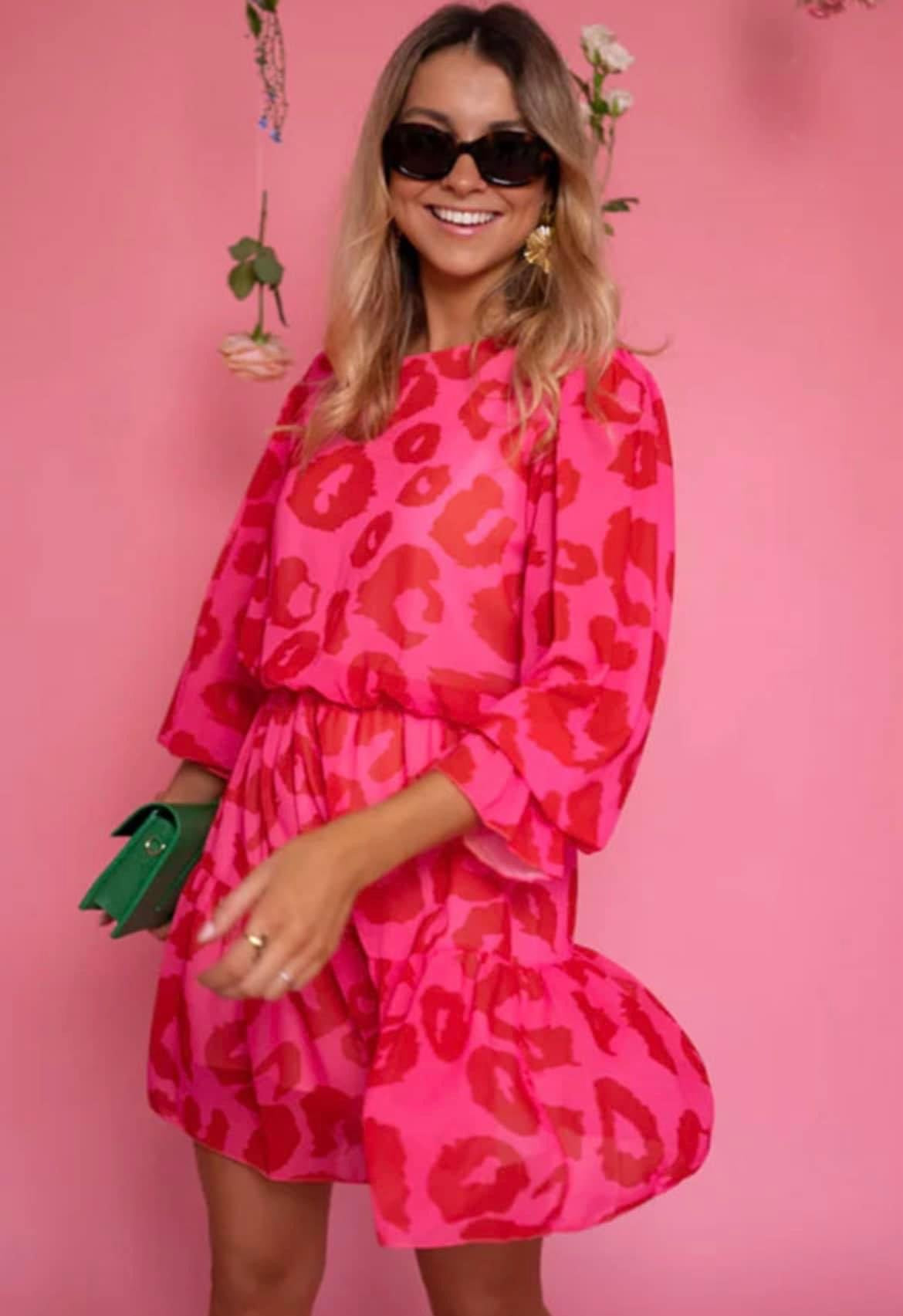 Rose Leopard Print Dress