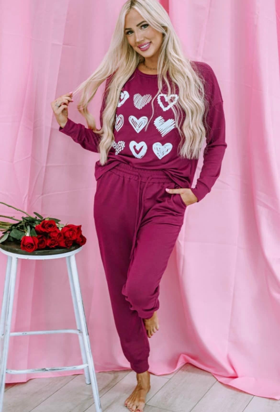 Pink with White Heart Sweat Set