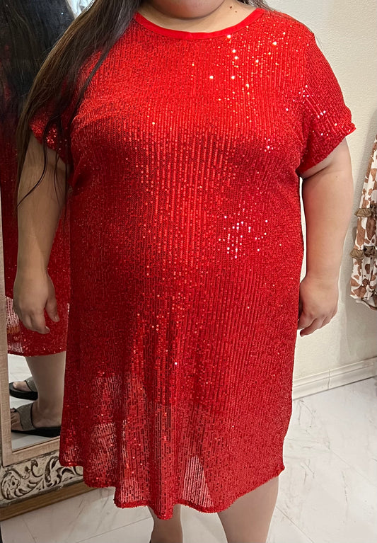 Plus red sequin dress